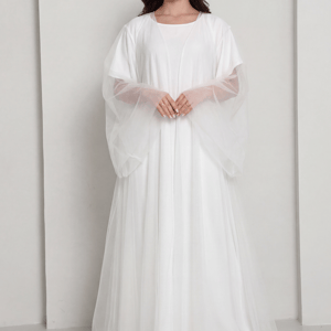 Msquare Fashion White Tulle Net Designer Abaya