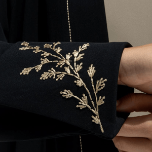Msquare Fashion Black Kimono Abaya with Gold Embroidery and Chiffon Hijab