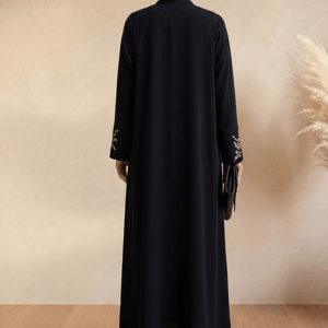 Msquare Fashion Black Kimono Abaya with Gold Embroidery and Chiffon Hijab