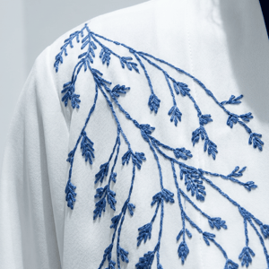 White Abaya with Blue Threadwork Embroidery and Royal Blue Inner Dress