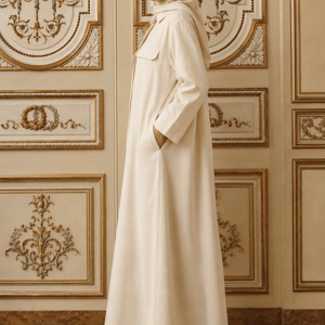 Msquare Fashion Cream Shirt-Style Abaya with Collar and Cargo Pockets