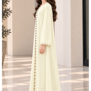 Msquare Fashion Girls’ Pastel Yellow Nida Abaya with Lace and Headscarf