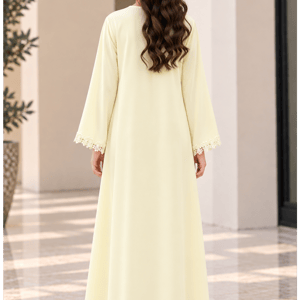 Msquare Fashion Girls’ Pastel Yellow Nida Abaya with Lace and Headscarf