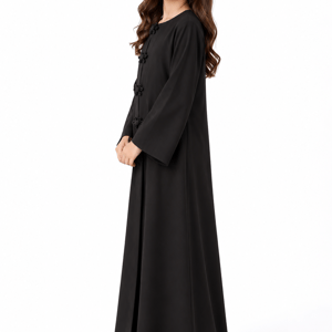Msquare Fashion Girls’ Black Bella Crepe Abaya with Flower Buttons