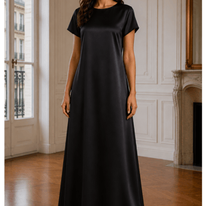 Msquare Fashion Satin Silk Under Abaya Dress Black