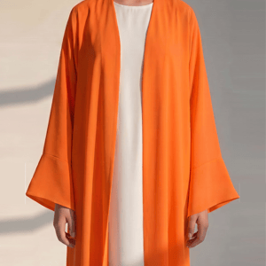 Kids Orange Korean Nida Abaya with White Inner Dress and Matching Scarf