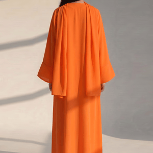 Kids Orange Korean Nida Abaya with White Inner Dress and Matching Scarf