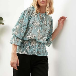 Tie Neck Floral Print Top