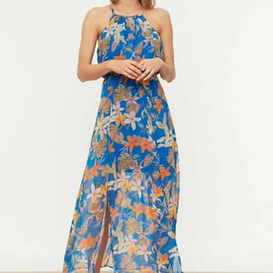 Flower Pattern Slit Dress