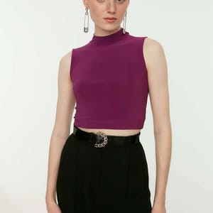 High Neck Knitted Crop Top