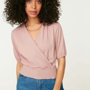 Shirred Waist Surplice Top