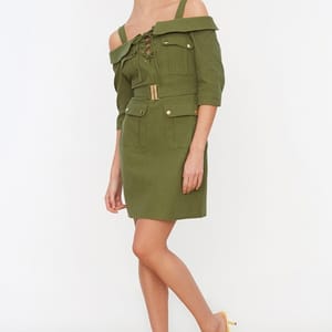 Lace Up Detail Cold Shoulder Dress