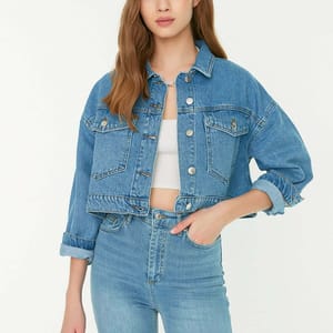 Denim Bomber Crop Jacket