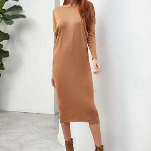 Crew Neck Knitted Dress - Midi Dresses 16