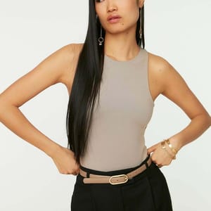 Crew Neck Knitted Body - Sleeveless Tops 82