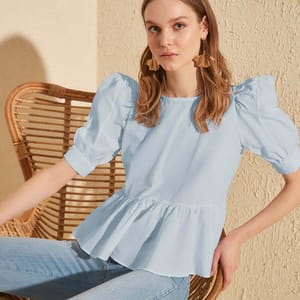 Puff Sleeve Peplum Top - Short Sleeve Tops 41