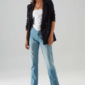Regular Lined Double Breasted Closure Woven Blazer Jacket