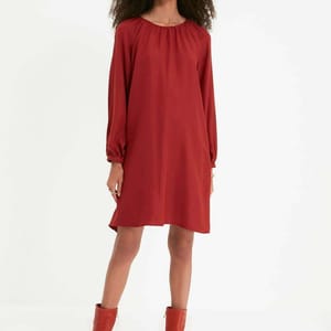 Crew Neck Balloon Sleeve Dress - Mini Dresses 10