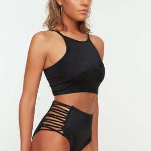 Piped High Waist Bikini Bottom - Bikinis 22