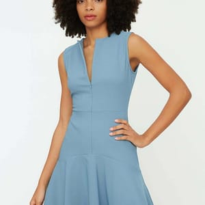 Ruffle Hem Zip Detail Dress - Mini Dresses 16