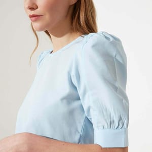 Puff Sleeve Peplum Top - Short Sleeve Tops 38