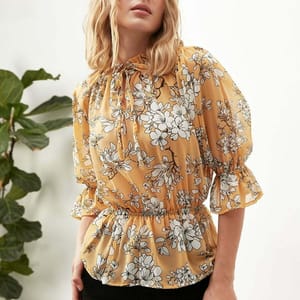 Floral Print Woven Top - Long Sleeve Tops 17