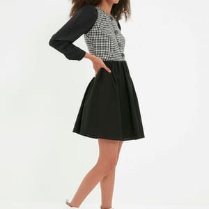 3_org_zoom Checked Button Detail Dress - Mini Dresses 17