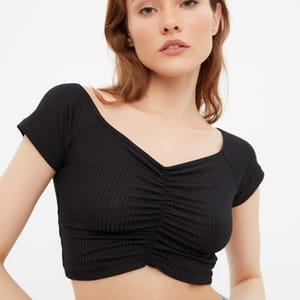 Bardot Knitted Crop Top - Cropped Tops 17