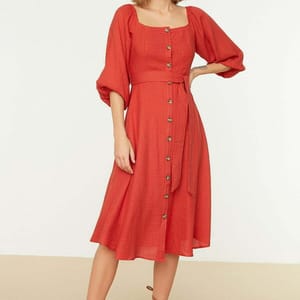 Balloon Sleeve Dress - Midi Dresses 26