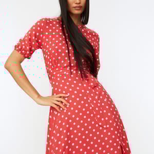 Side Split Ruffle Hem Spot Print Dress - Midi Dresses 30