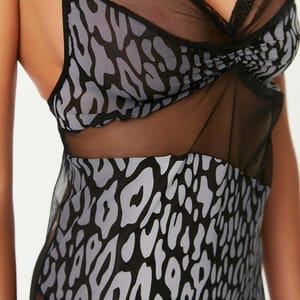 Animal Patterned Asymmetric Tulle Nightgown - Night Dresses & Gowns 22