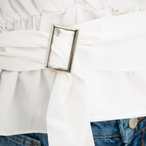 Solid Puff Sleeve Waist Tie-Up Wrap Top - Shirts & Blouses 45