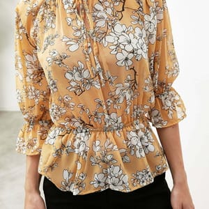 Floral Print Woven Top - Long Sleeve Tops 18