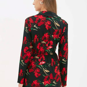 Shirt Collar Floral Patterned Belted Tunic - Tunics 19