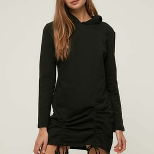 Ruched Detail Hooded Dress - Mini Dresses 21