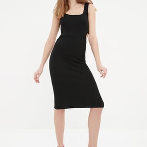 Knitted Cut Out Detail Dress - Midi Dresses 22