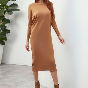 Crew Neck Knitted Dress - Midi Dresses 19
