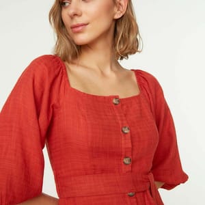 Balloon Sleeve Dress - Midi Dresses 27