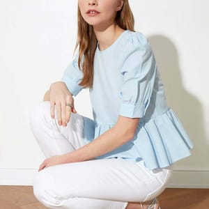 Puff Sleeve Peplum Top - Short Sleeve Tops 39