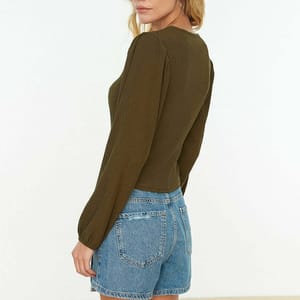 Women's V-Neck Knitted Top - Cropped Tops 23