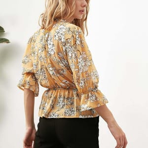 Floral Print Woven Top - Long Sleeve Tops 19