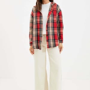 Plaid Check Hooded Shirt - Shirts & Blouses 21