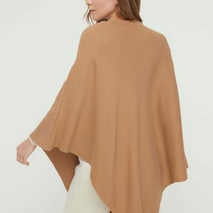 Camel Crew Neck Asymmetrical Poncho Sweater - Sweaters 14