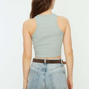 Crew Neck Knitted Tank Top - Cropped Tops 19