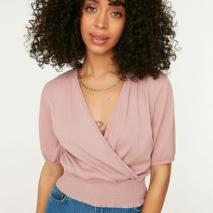 Shirred Waist Surplice Top - Casual Tops 19