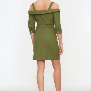 Lace Up Detail Cold Shoulder Dress - Mini Dresses 24