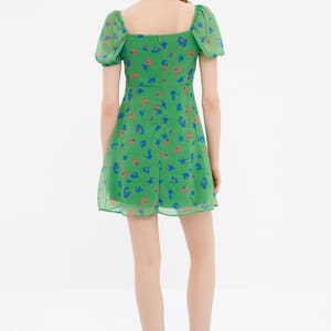 Puff Sleeve Printed Button Detail Dress - Mini Dresses 24