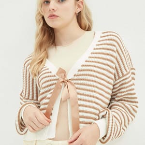 Camel Openwork Knitwear Cardigan - Cardigans 17