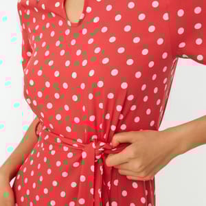 Side Split Ruffle Hem Spot Print Dress - Midi Dresses 32