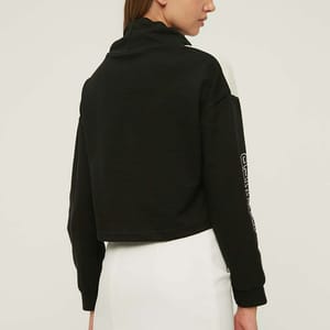 Black Stand Up Collar Printed Basic Thin Knitted Sweatshirt - Sweatshirts 19